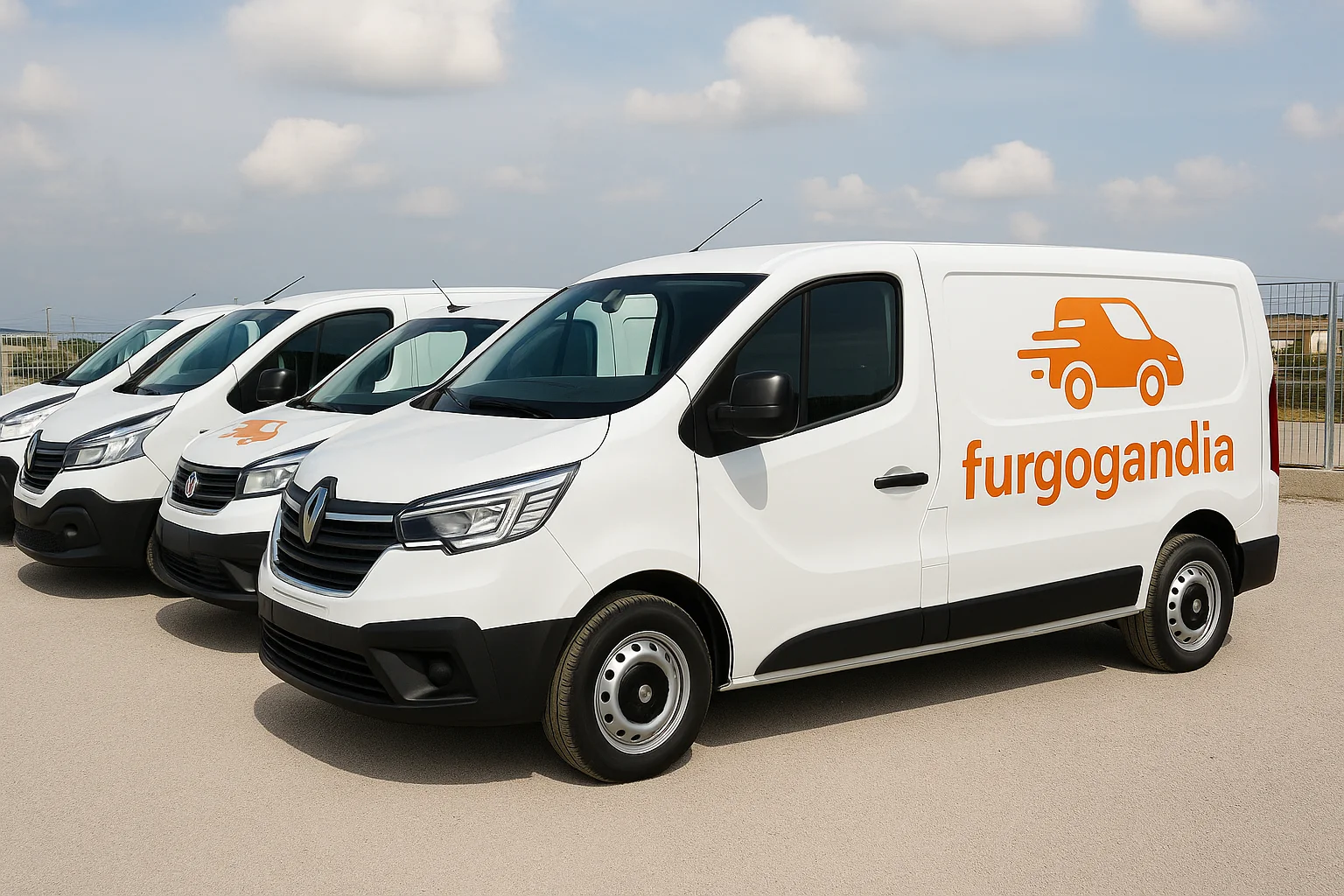 Fila de furgonetas industriales y comerciales de segunda mano revisadas y garantizadas en Furgogandia, con 2 años de garantía y mantenimiento gratuito en Valencia, Alicante y Castellón.